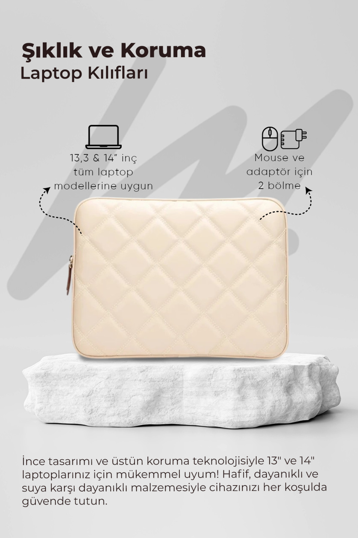 کیف نوت بوک با بند شانه قاب تبلت لپ تاپ 15 تا 15،9 اینچ چرم لحافی بژ