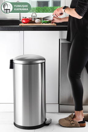 Paslanmaz Çelik Bombe Kapaklı Çöp Kovası 40 Litre Inox Image 0