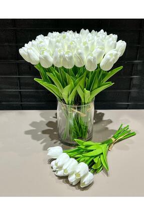 Yapay 8 Li Islak Lale Buketi Gerçeksi Doku Beyaz - Yapay Lale 32 Cm 8 Adet Image 0
