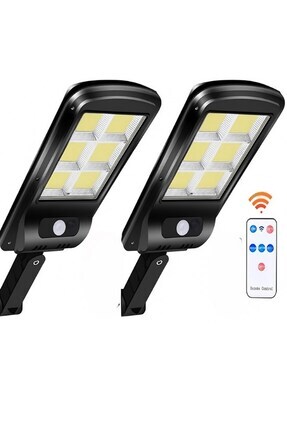 2 Adet Büyük Boy 128 Led Solar Bahçe Sokak Lambası Hareket Sensörlü Kumandalı 3 Modlu Güneş Enerj Image 0