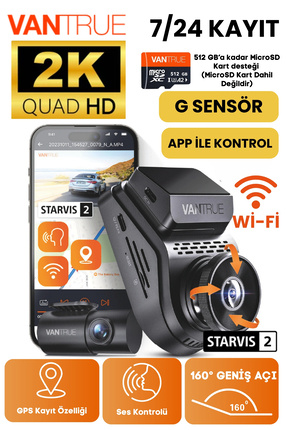 S1 Pro 2k Qhd/ Wi-fi/ Gps/ G-sensör/ 160 Derece Ultra Geniş Açı/ Ön Arka 2 Kameralı Araç Kamerası Image 0