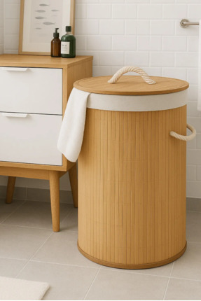 Bambu Kirli Çamaşır Sepeti Yuvarlak 48 Litre Image 0