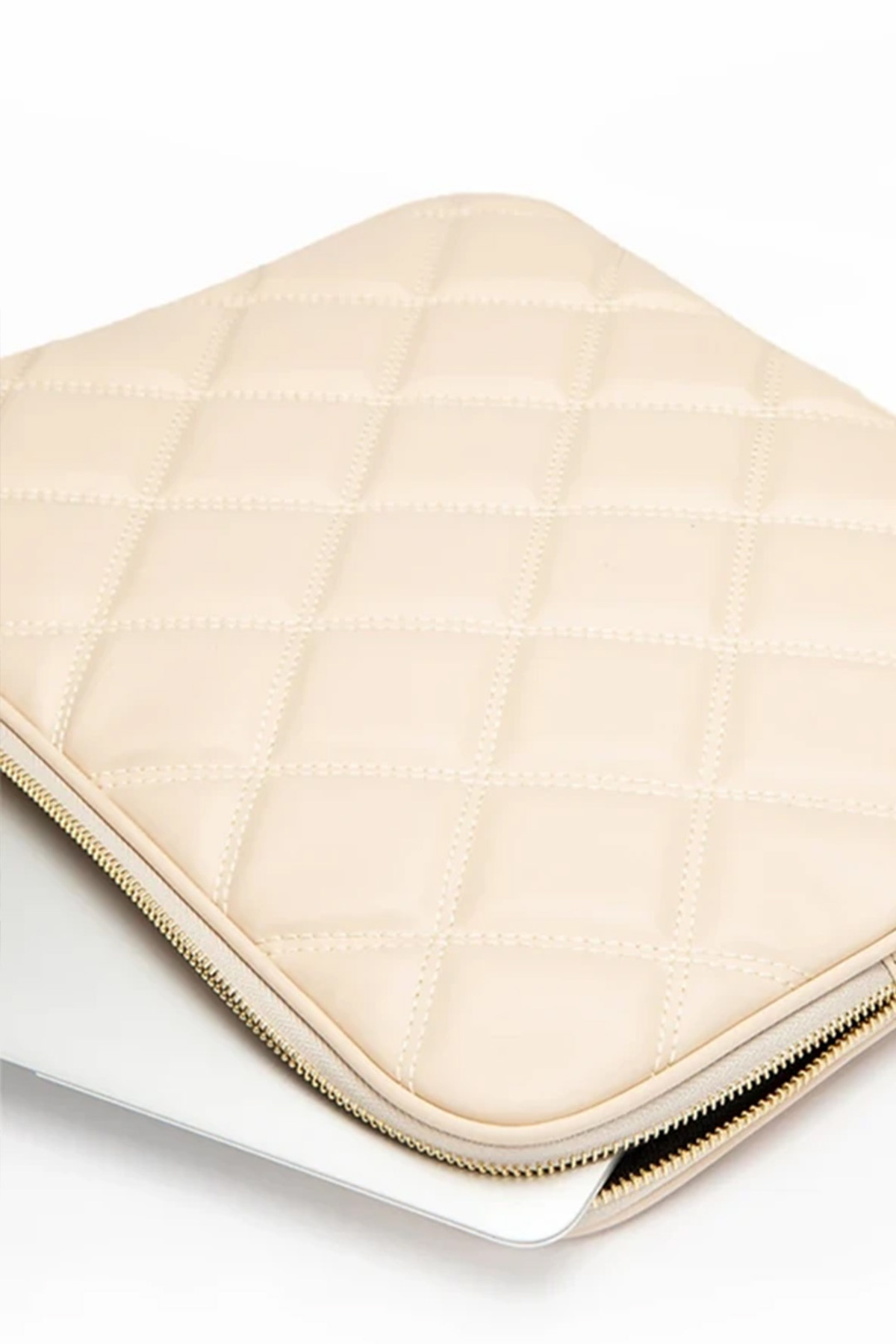 کیف نوت بوک با بند شانه قاب تبلت لپ تاپ 15 تا 15،9 اینچ چرم لحافی بژ