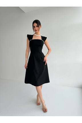 Sıralı Inci Detaylı Midi Abiye Mezuniyet Elbisesi Image 1