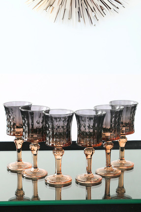 6 Adet Füme Renk Kristal Ayaklı Kahve Yanı Su Ve Meşrubat Bardağı Sunum Bardağı Image 1