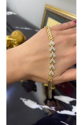 14k Altın Rengi Zirkon Taşlı Xuping Bileklik 18 Cm Image 0