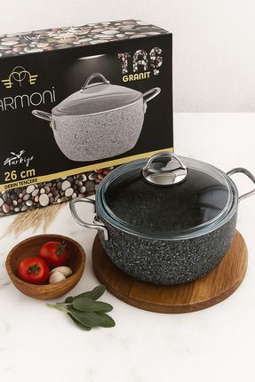 Taş Granit 26 CM Güveç Tipi Derin Tencere – Yanmaz Yapışmaz, Taş Granit-Döküm Image 0