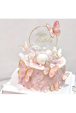 63 Adet Pasta Balon Üzeri Dekor Kelebek Süsler Pembe Pasta Balon Süslemesi Pasta Yapımı Dekor Süsü Image 0