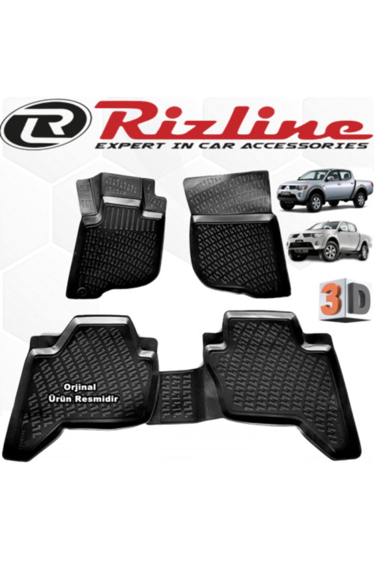 Rizline Mitsubishi L200 3d Paspas Havuzlu 2005 - 2020 Arası 4 Parça Siyah Set