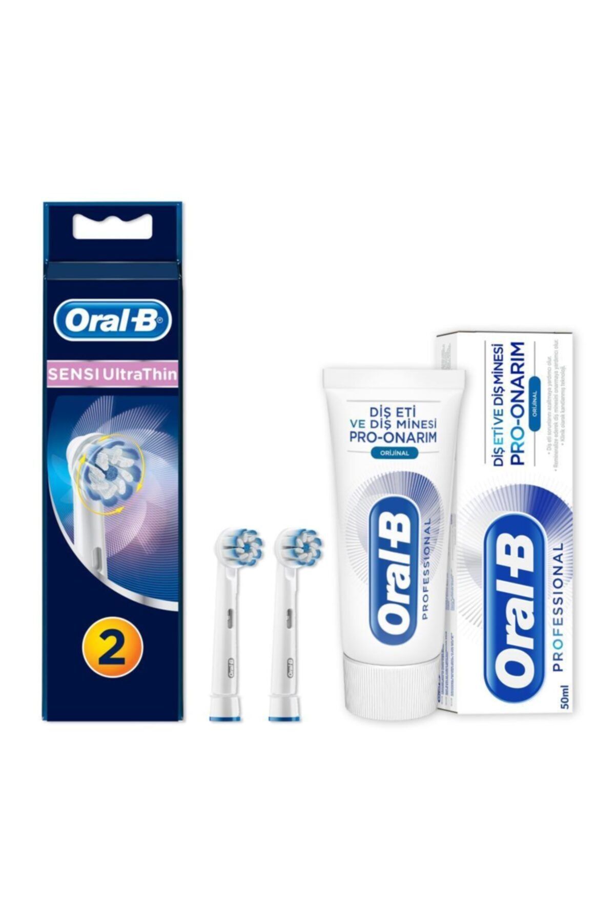 OralB Diş Fırçası Yedek Başlığı Sensitive Ultra Thin 2 Adet + 50 Ml Diş Macunu