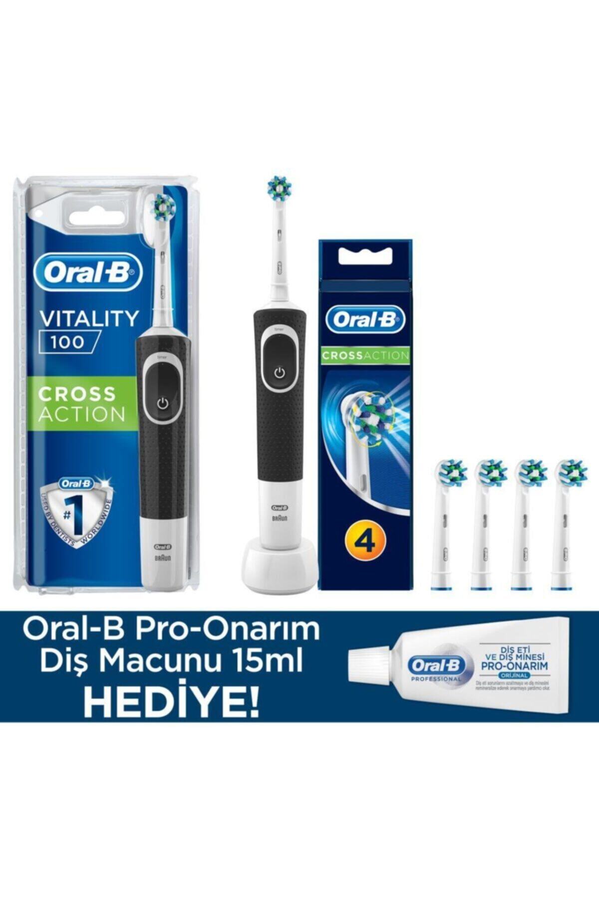 OralB Vitality Siyah D100 Cross Action+cross Action 4'lü+diş Macunu 15 Ml