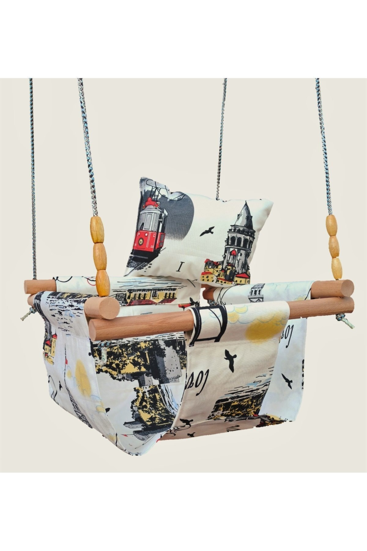 bibebe Doğal Ahşap Tavana Asılan Bebek Hamak Ev Tipi Salıncak