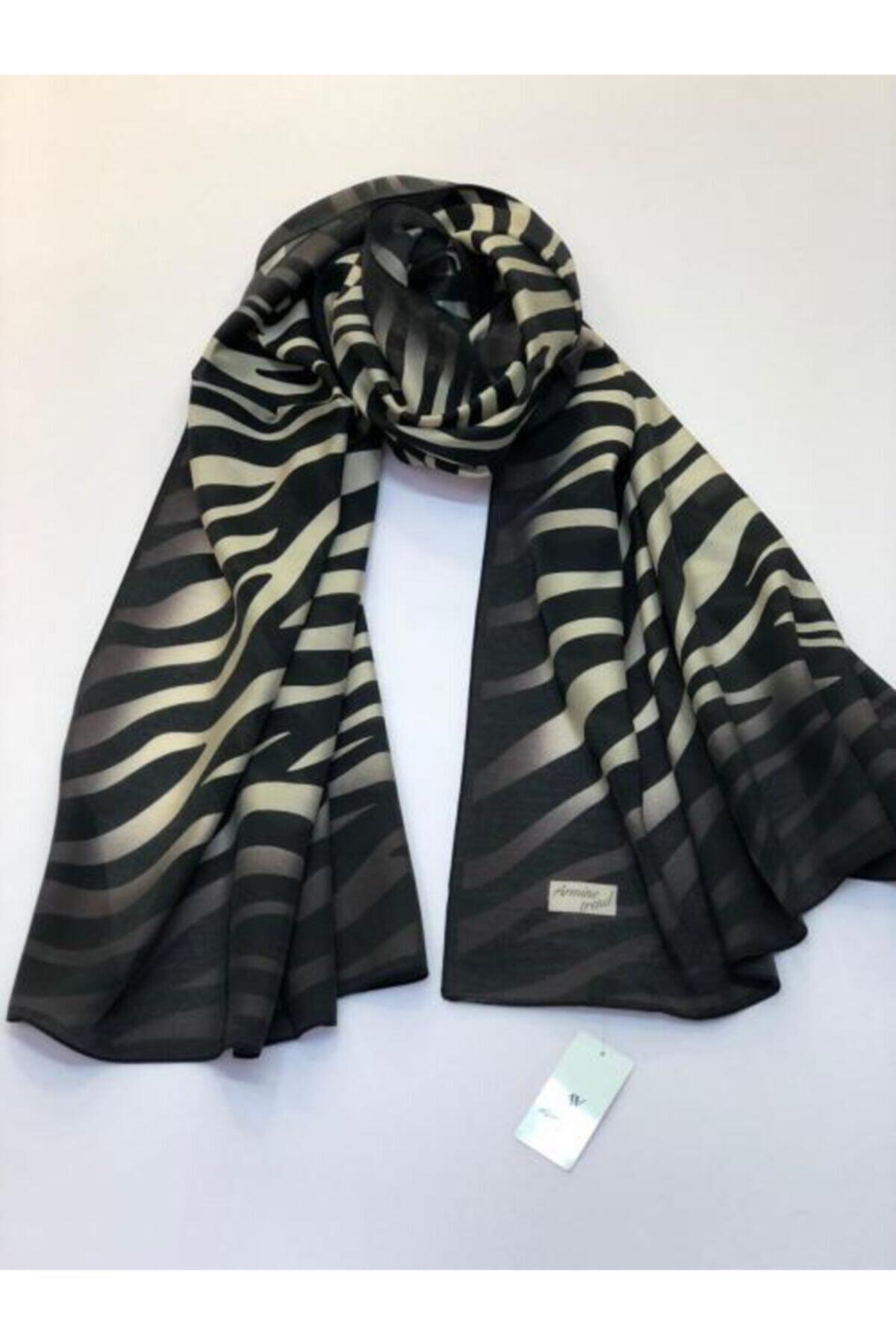 Armine Kadın Siyah Zebra Desen Modal Şal