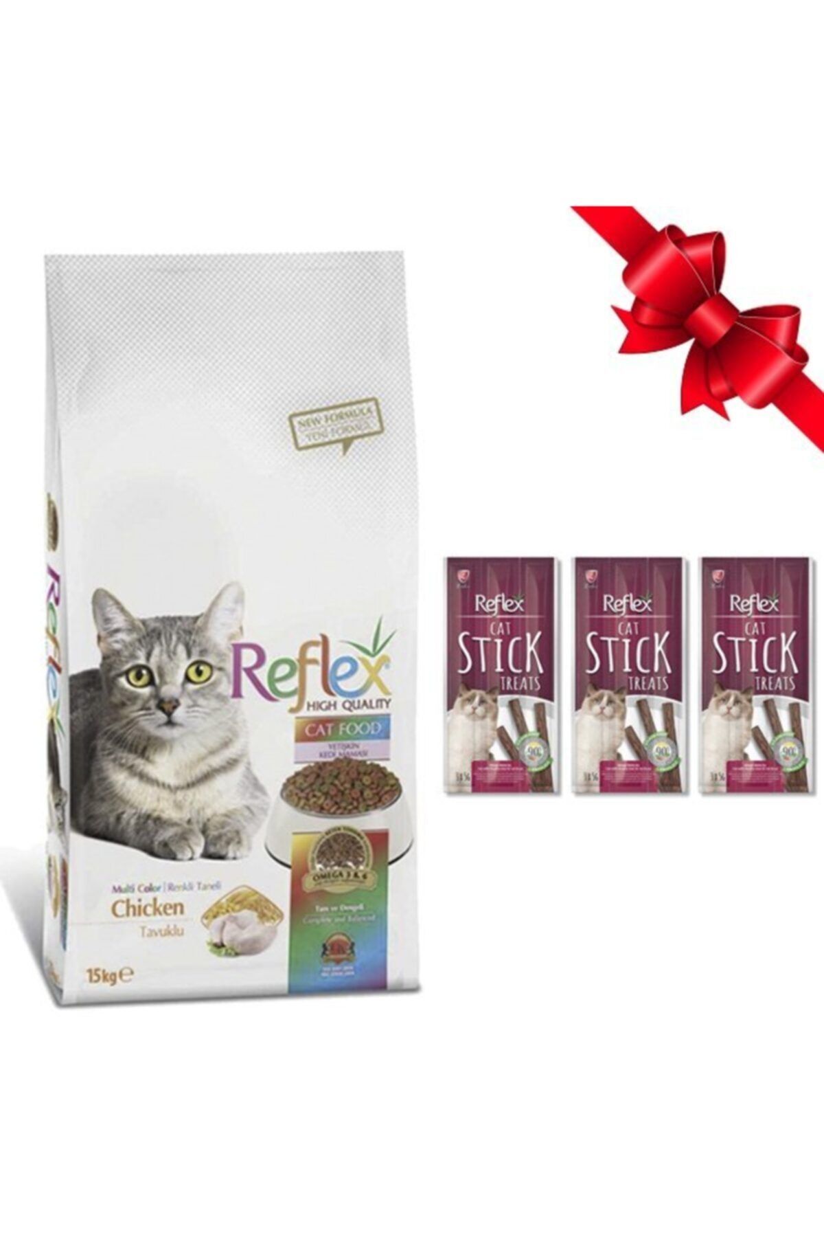 Reflex Multi Color Tavuklu Yetişkin Kedi Maması 15 Kg + 3 Adet Kümes Hayvanlı Stick Ödül