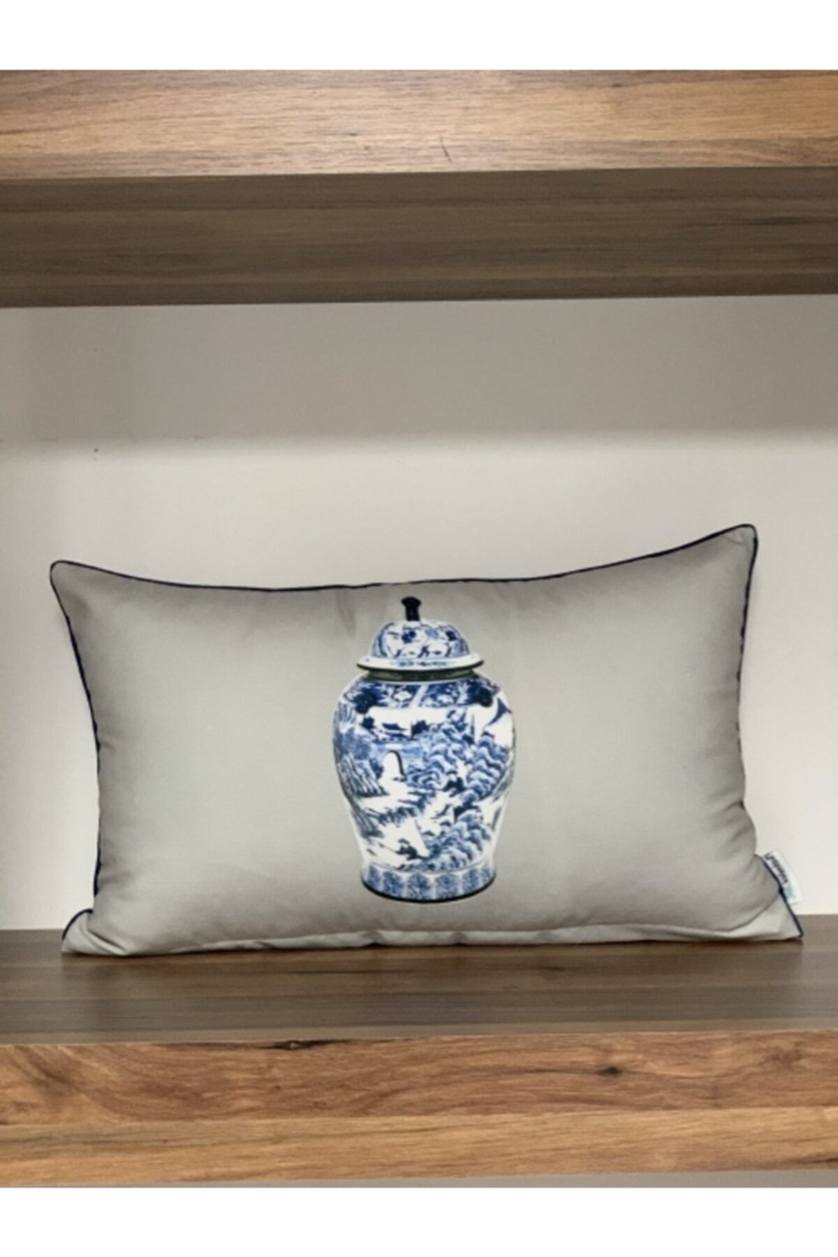 KIRLENTİM E433ed Gri Zeminli Çift Tarafı Desenli Lacivert Biyeli Çini