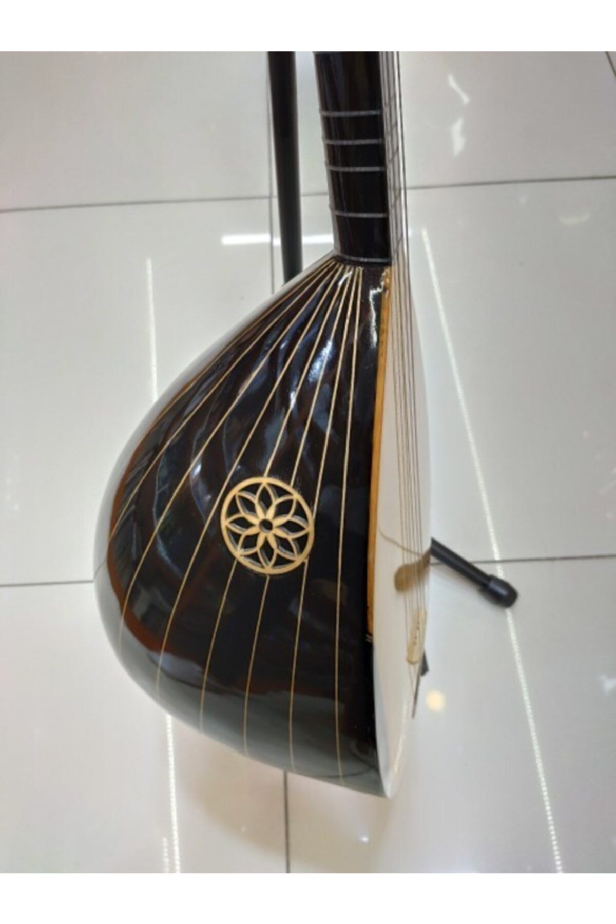 Bera Gitar Saplı Beyaz Çizgili Siyah Renkli Uzun Sap Bağlama Saz ( Kılıf + Mızrab ) Hediyeli