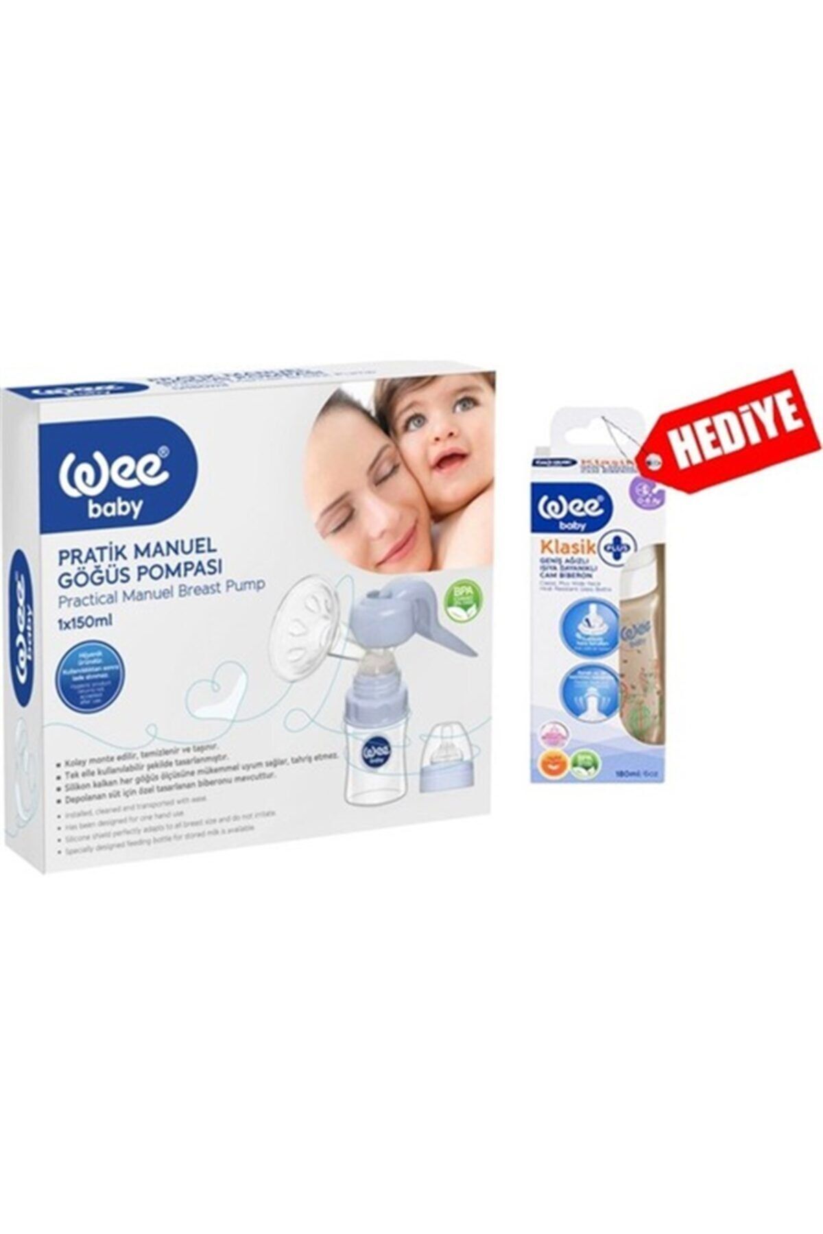 Wee Baby Pratik Manuel Göğüs Pompası + Mavi Biberon Hediyeli