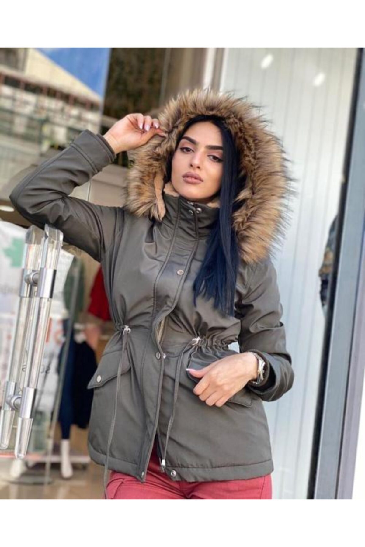 KASİDE Kadın Haki Cep Kapaklı Kısa Parka