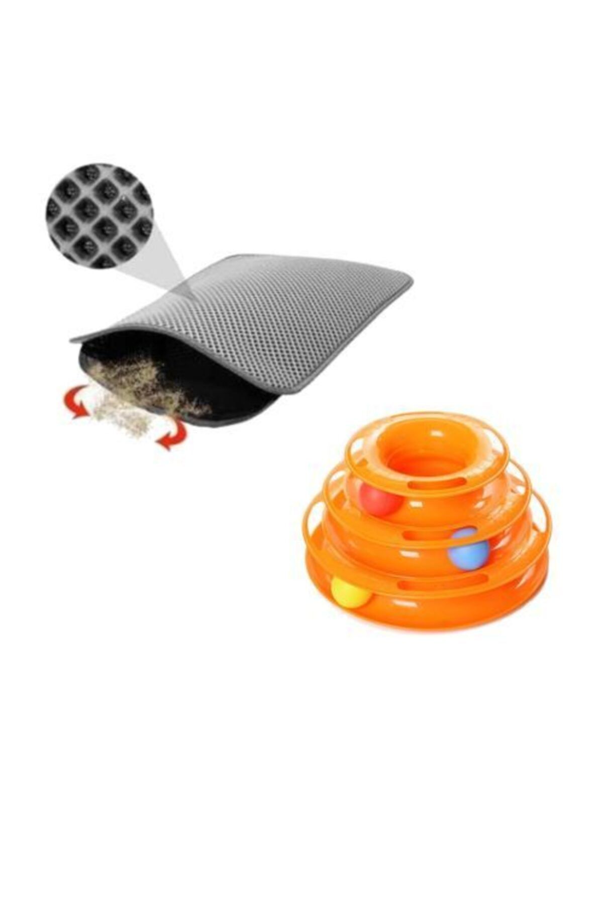 Easy Pet Tower Of Tracks Kedi Oyuncağı + Elekli Kedi Tuvalet Paspası (gri)