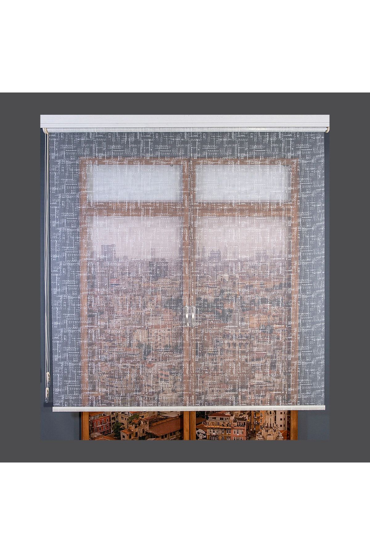 Anıper Çift Mekanizmalı Kırık Beyaz Eskitme Desenli Tül Stor Perde 80x200 cm