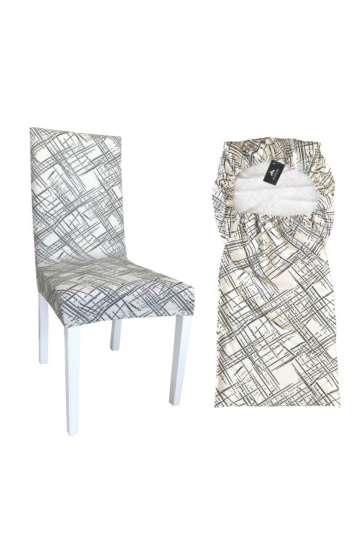 Alyhome Sandalye Kılıfı Salon Tipi Krem Kare 4 lü Set