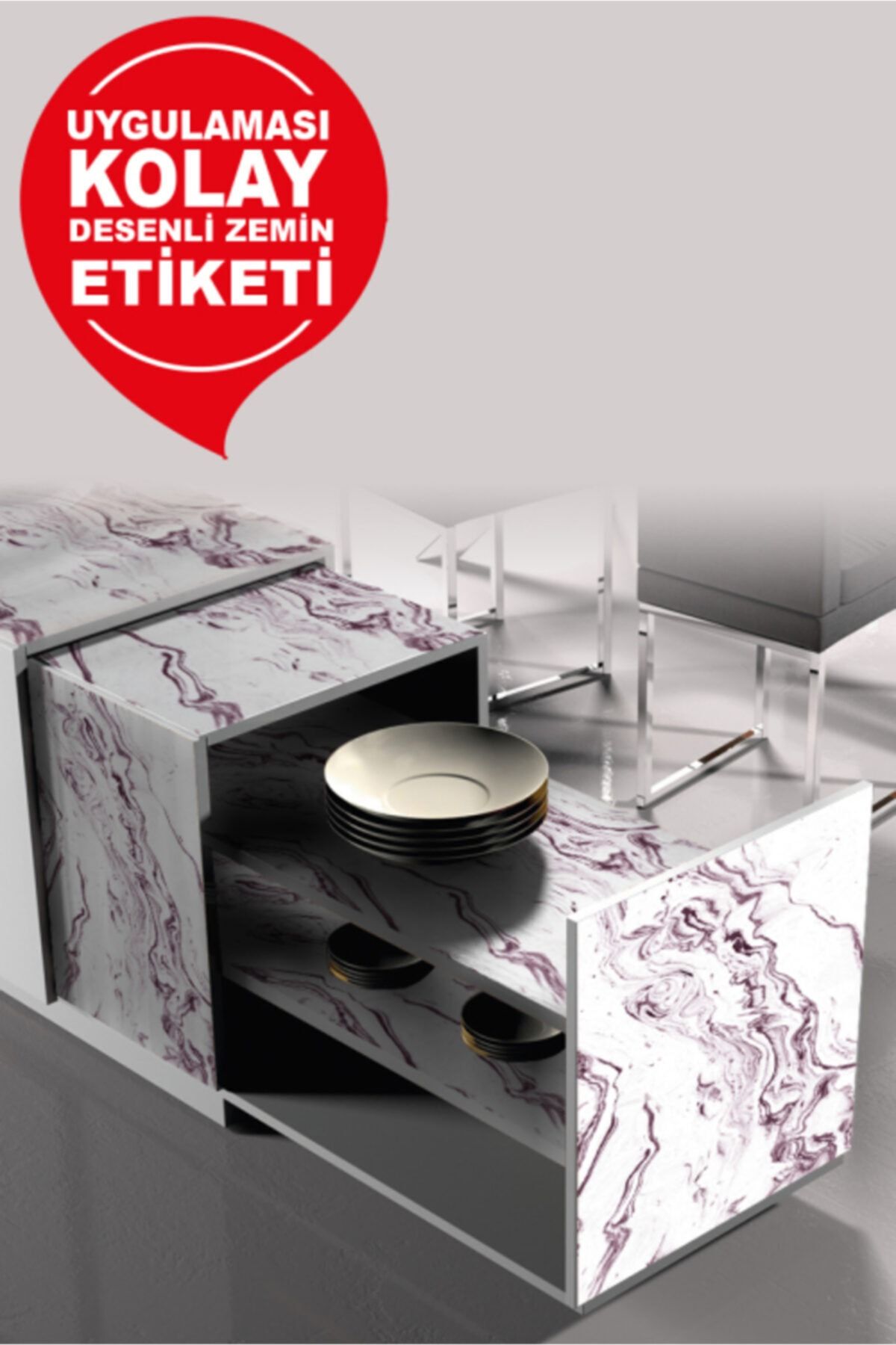 REKLAMCHI Mermer Desenli Kendinden Yapışkanlı Folyo