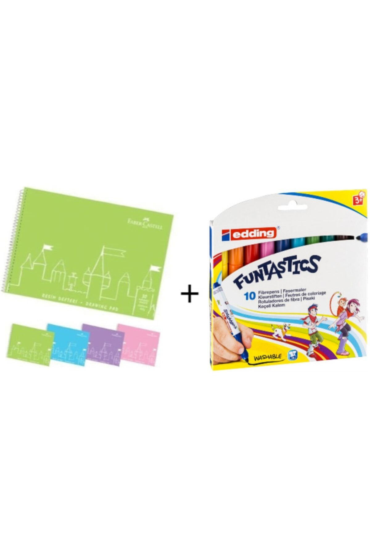 Faber Castell Resim Defteri 25*35 + Edding Funtastıcs Kalın Uçlu 10 Renk Keçeli Kalem