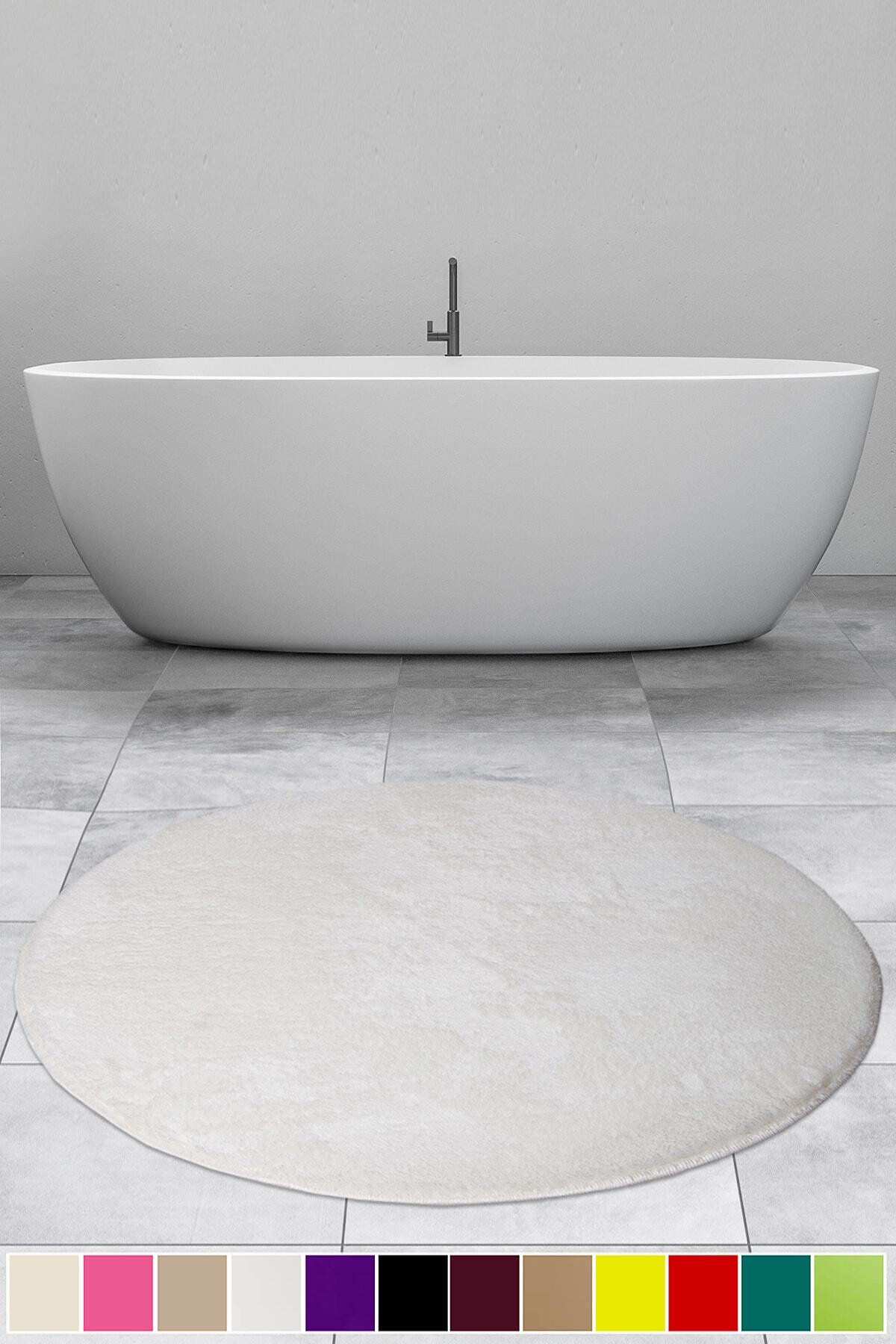 Bonny Home Elite Beyaz 100x100 Cm Yuvarlak Peluş Banyo Paspası Kaymaz Taban Pufidik Banyo Halısı