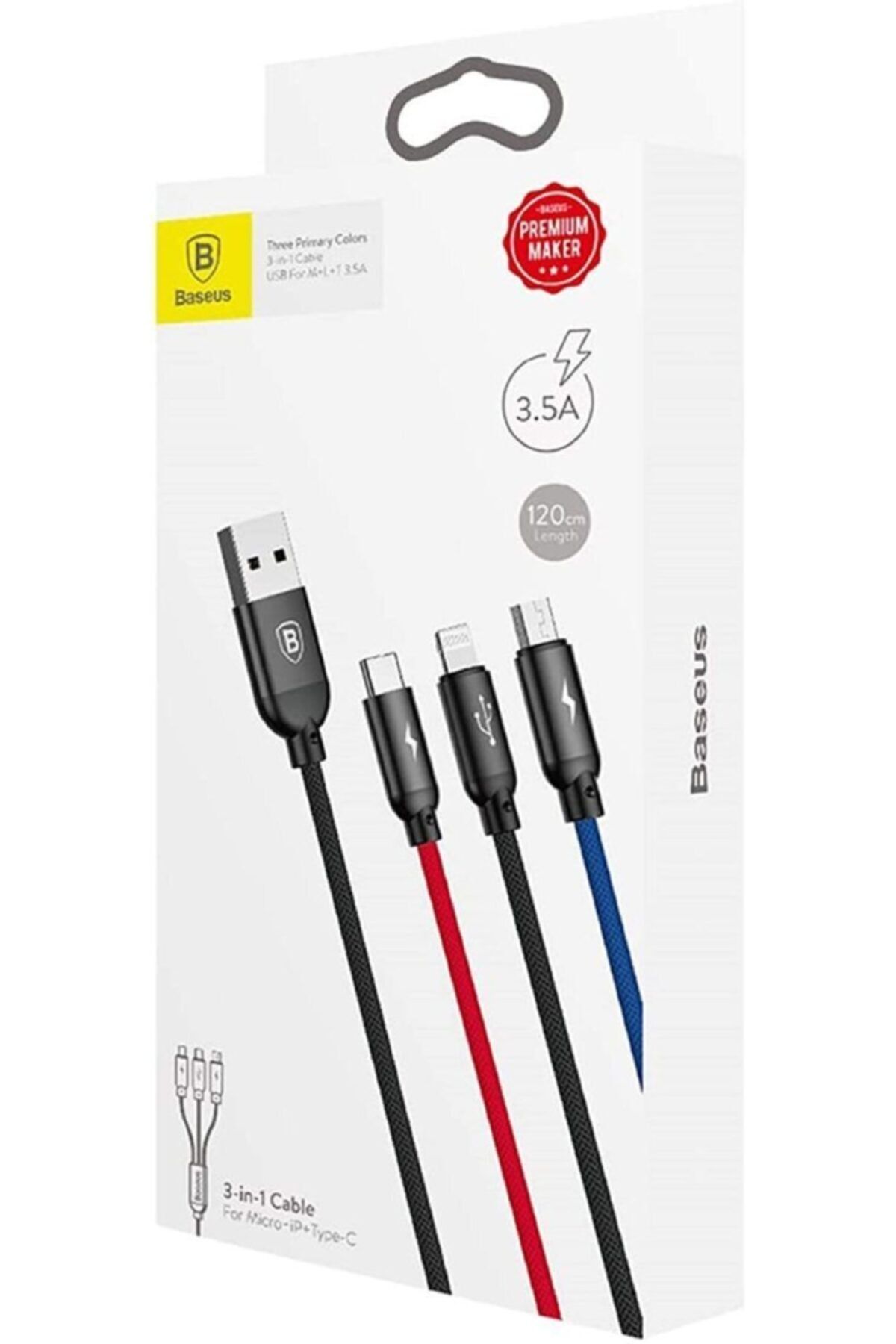 baseus trendyol baseus three primary colors 3 in 1 cable usb for m l t 3 5a 1 2m siyah fiyati yorumlari trendyol