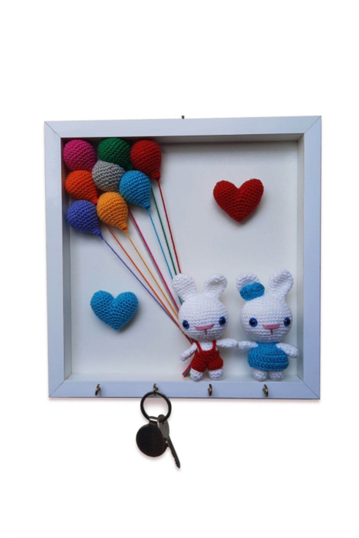 Neşeli Oyuncak Dekoratif Duvar Anahtarlık, El Yapımı Amigurumi Oyuncaklı, Düğün Hediyesi
