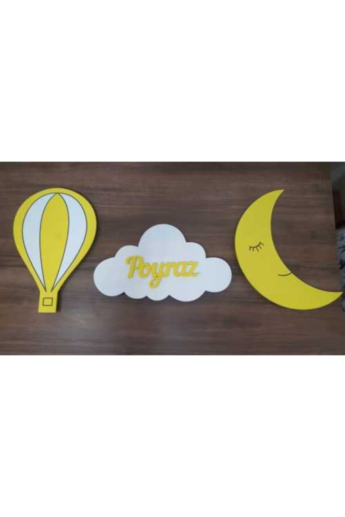 Işıklıtoplardükkanı 1 Aydede 1 Bulut 1 Balon 3'lü Set Ahşap Duvar Aydınlatma