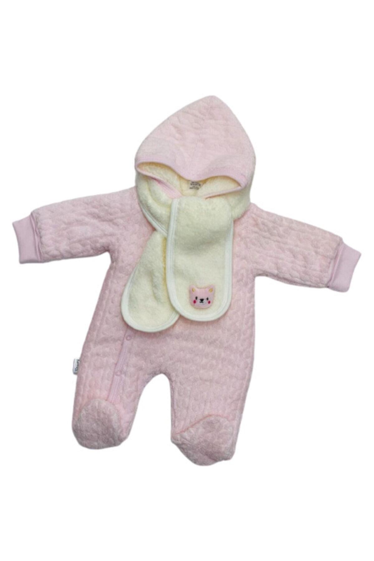 Kardeşler Bebe Bebek Pembe Kadife Patikli Atkılı Tulum