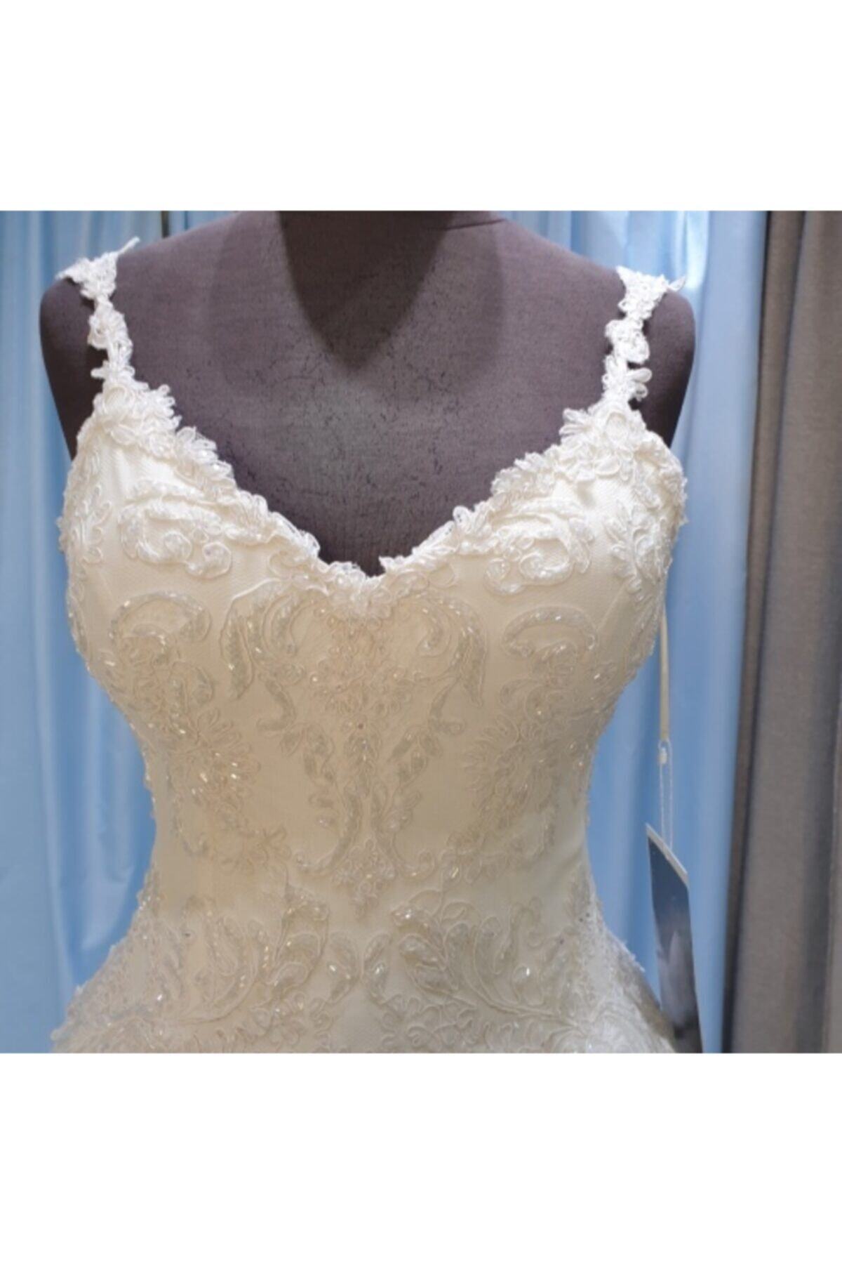 Düzey Moda Kadın Ekru Üç Katlı Tül Gelinlik