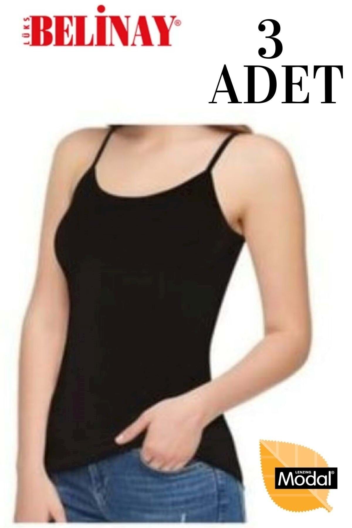 Belinay 3 Adet Ip Asklılı Modal Yumuşak Bayan Atlet 0821 - - Siyah - Xxl