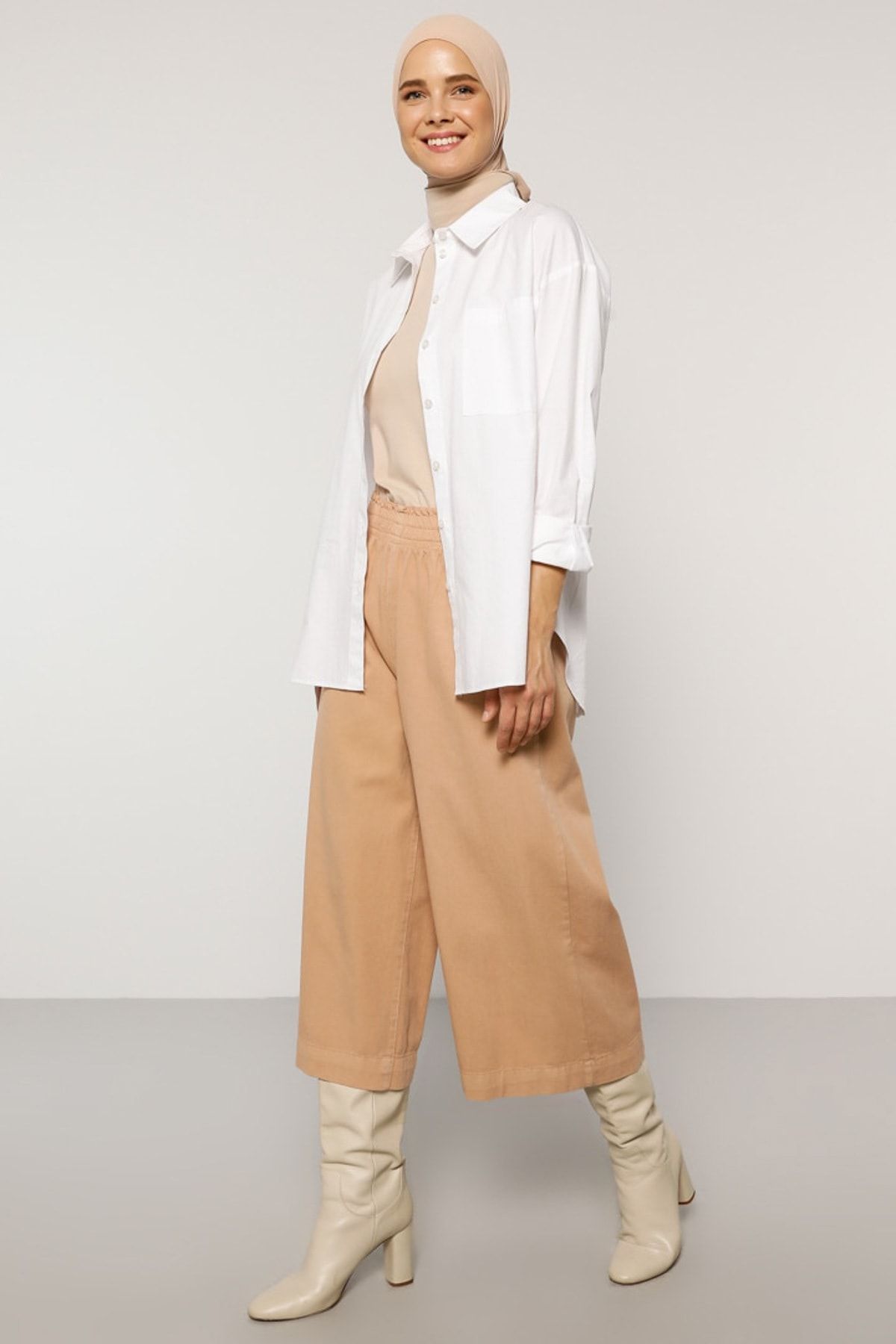 Everyday Basic Kadın Camel Doğal Kumaşlı Beli Lastikli Pantolon 1686950