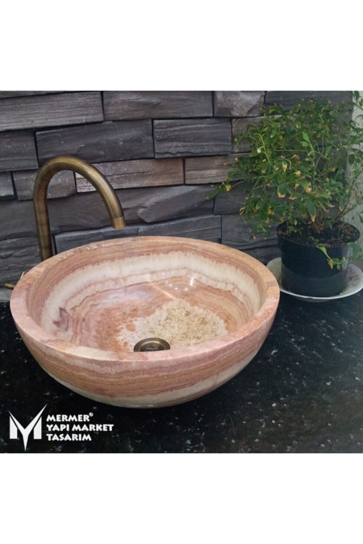 MYM Mermer Yapı Market Tasarım Pembe Oniks Çanak Lavabo
