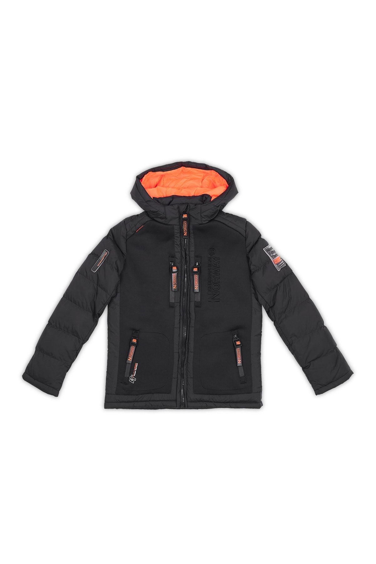 Norway Geographical Unisex Çocuk Siyah Kapüşonlu Outdoor Parka