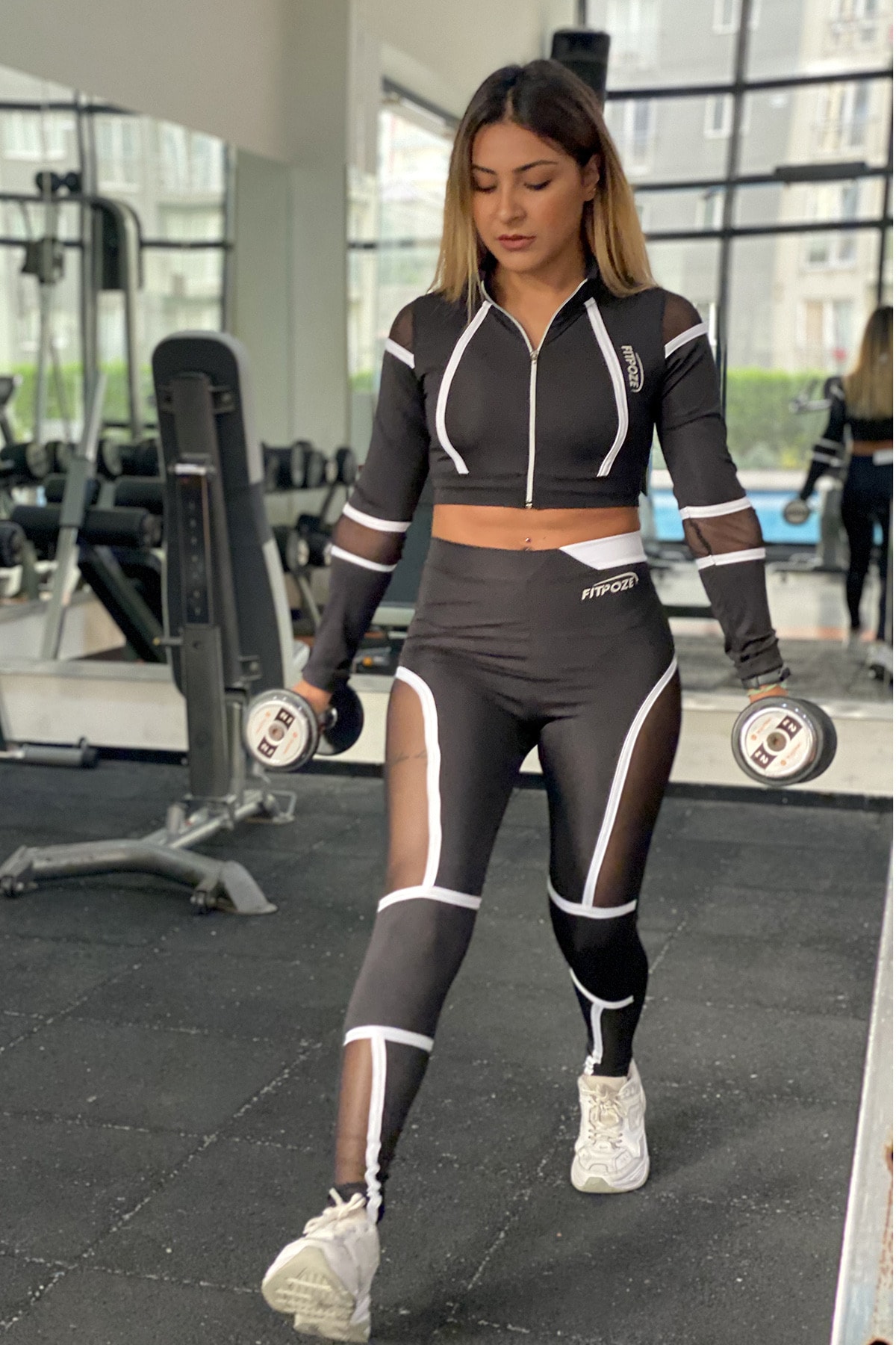 FITPOZE Kadın Siyah Fermuarlı Ceket + Tayt