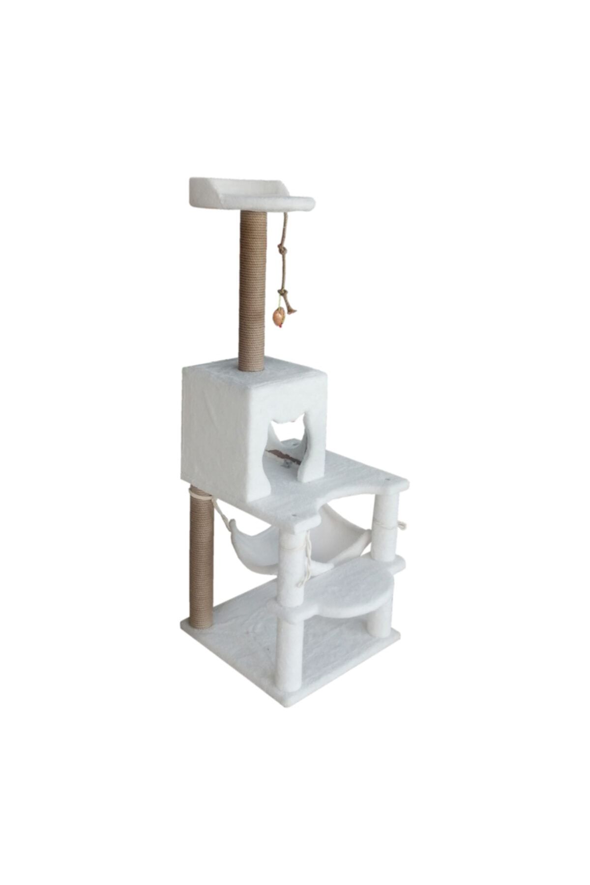 EvimShopping Hamaklı Yuvalı Kedi Tırmalama Tahtası Oyun Alanı 145 Cm Beyaz