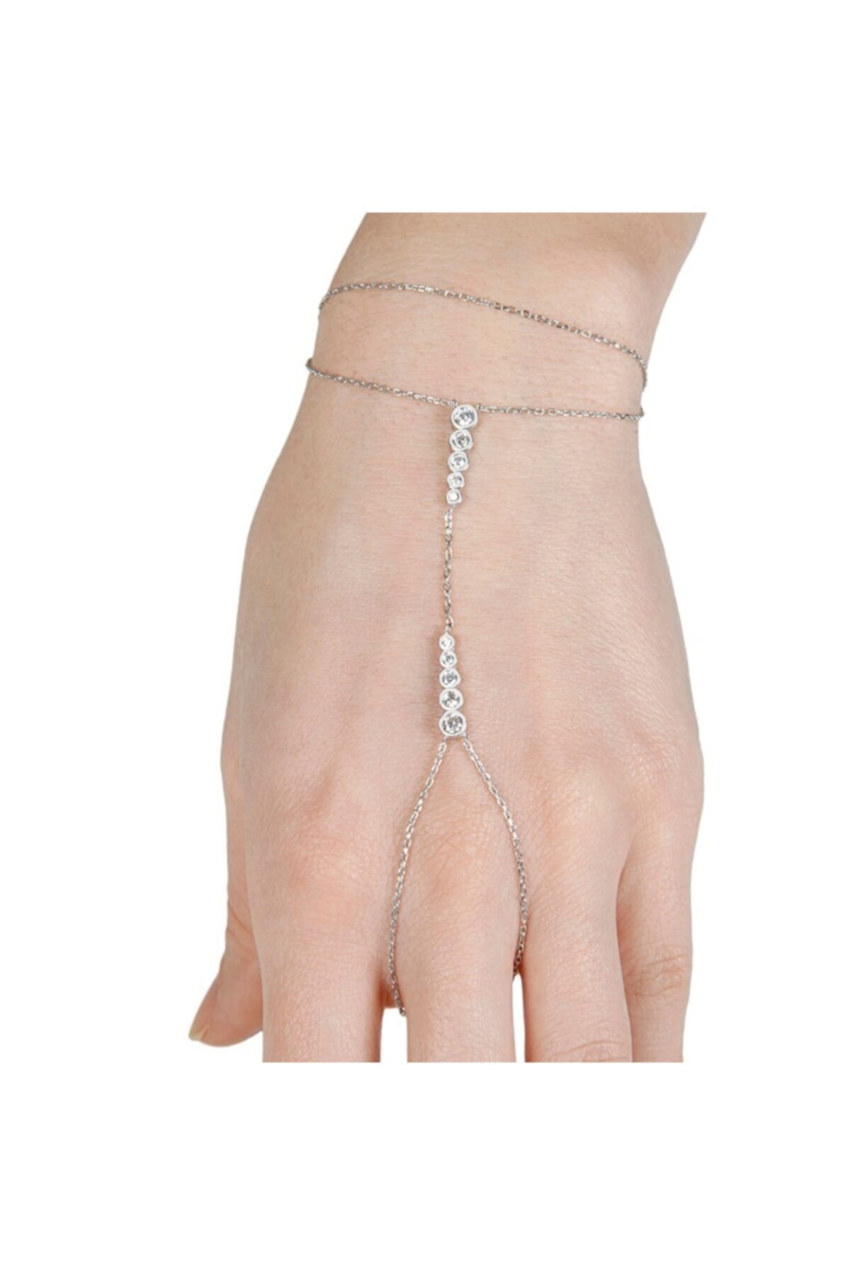 Afrodit Silver Kadın Beyaz Sıralı Taşlı Gümüş Şahmeran Bileklik