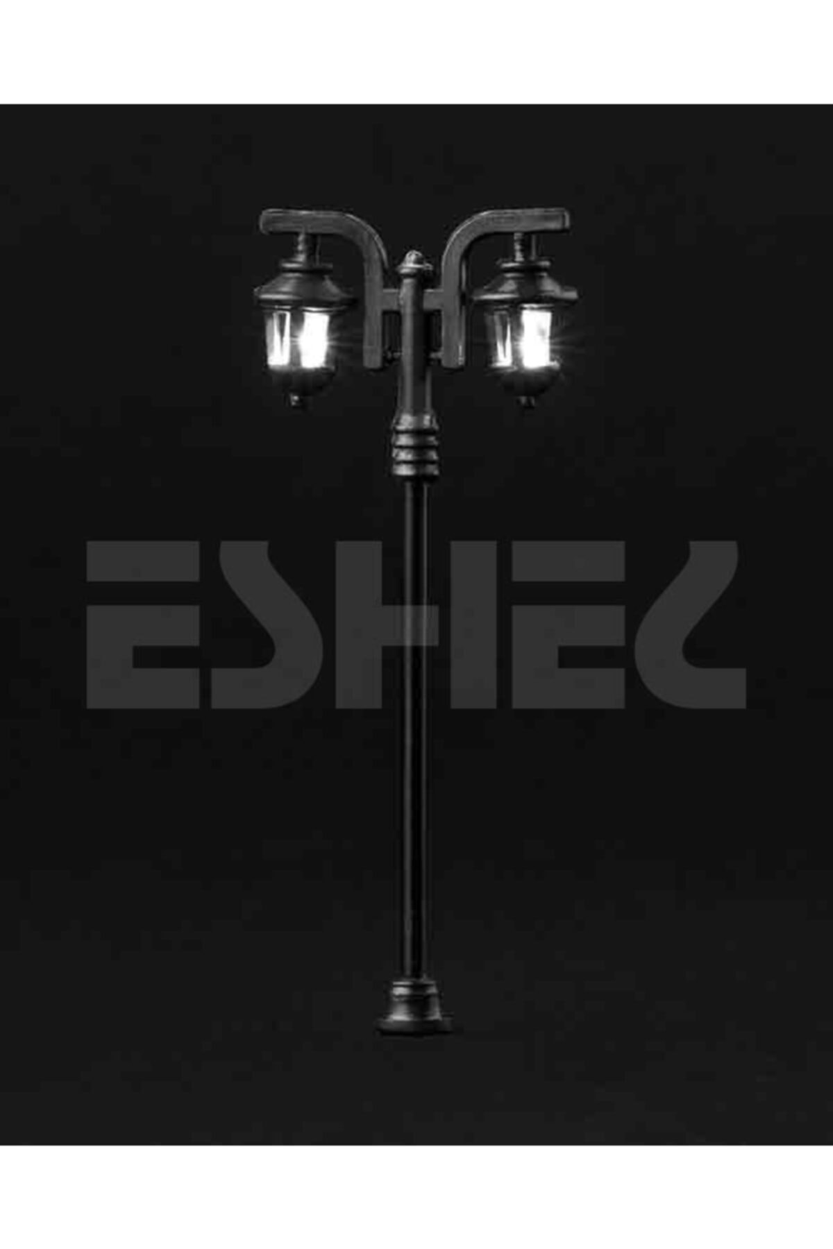 Eshel Maket ( Elektrikli ) Çift Işıklı Klasik Sokak Lambası 1-50 - 1-75 Ölçek 2'li