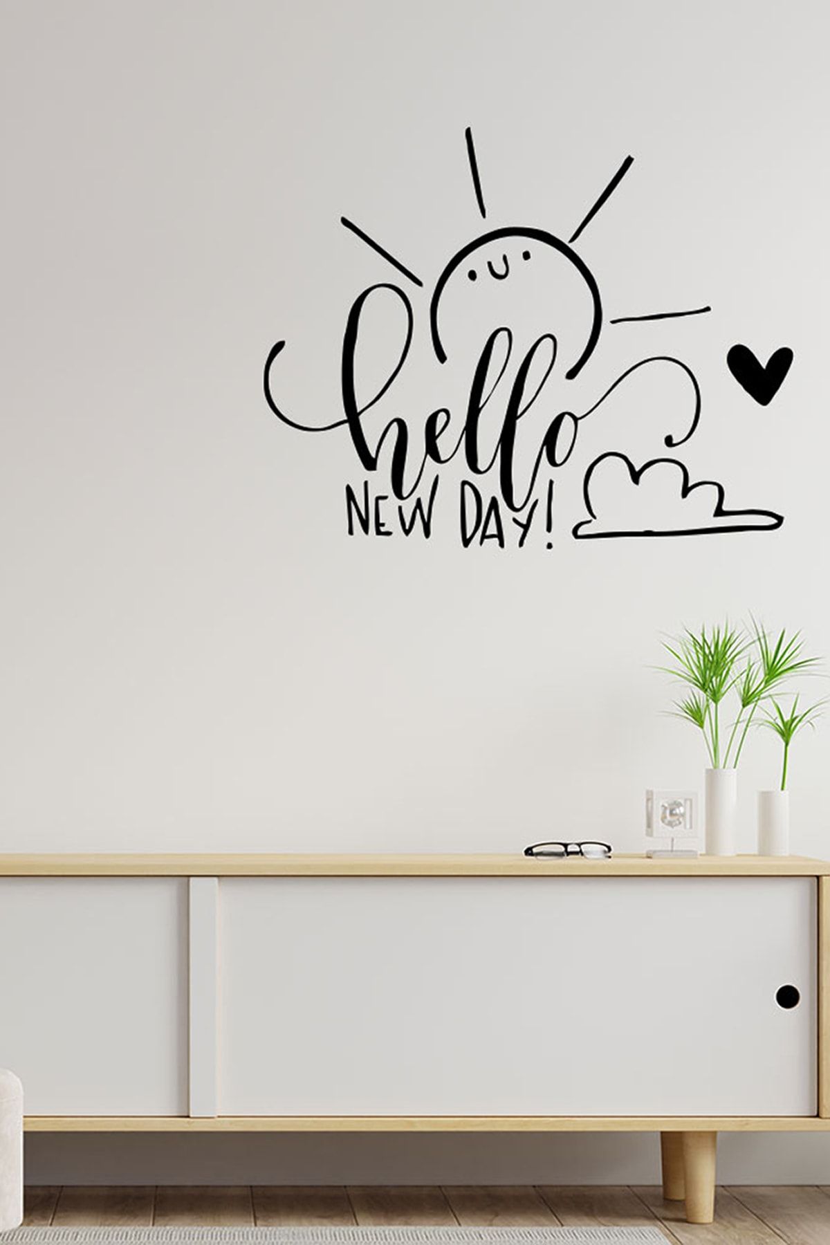 mignatis el yazisi ile sevimli hello new day duvar yazisi sticker 60x48cm siyah fiyati yorumlari trendyol