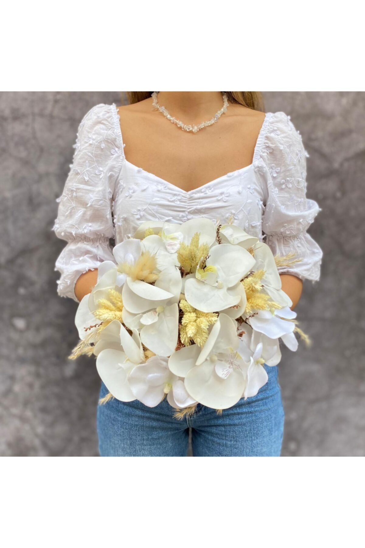Derin Flowers Yapay Orkide Kuru Çiçek Gelin El Çiçeği