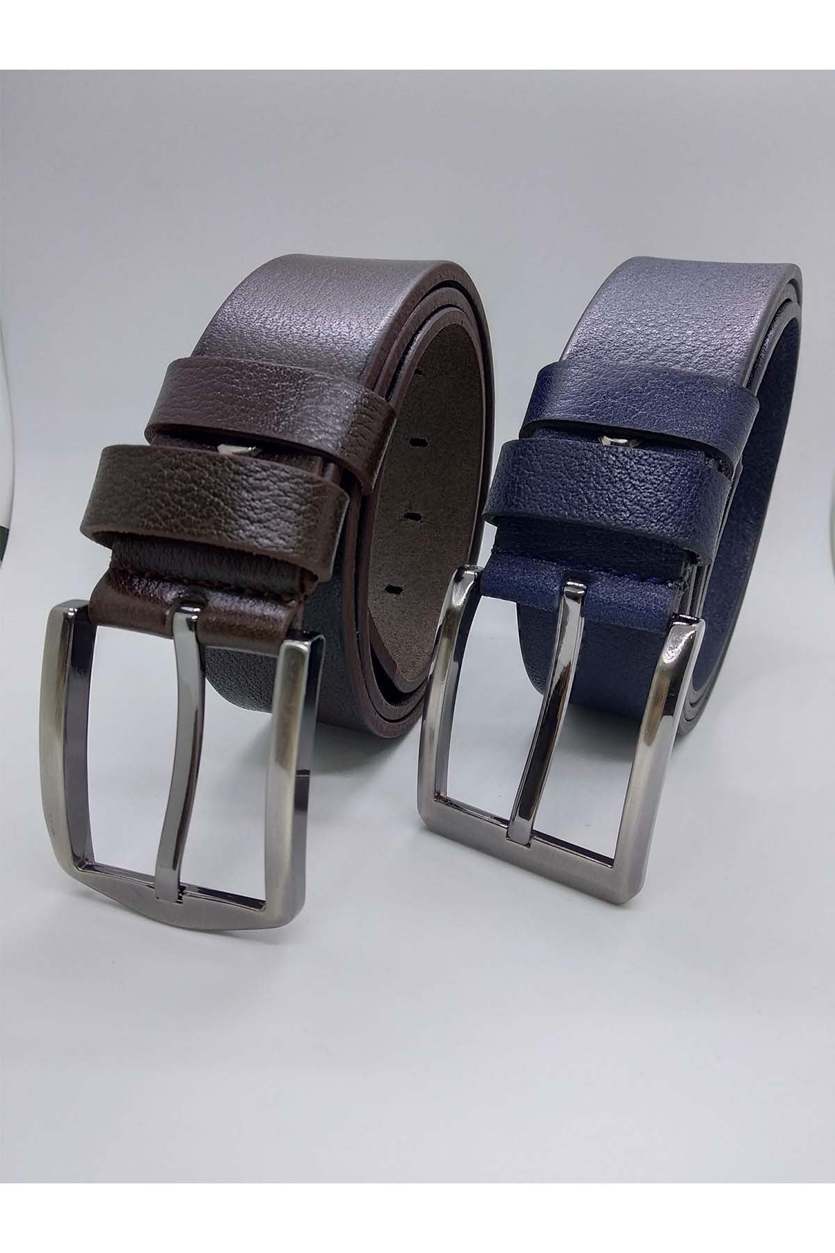 Gutiero %100 hakiki deri 2’li kahverengi Lacivert Erkek Kemer