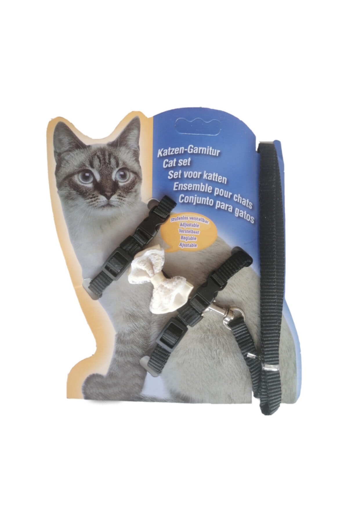 EvimShopping Atlantik Papyonlu Siyah Kedi Göğüs Bel Tasması 20*32 Cm