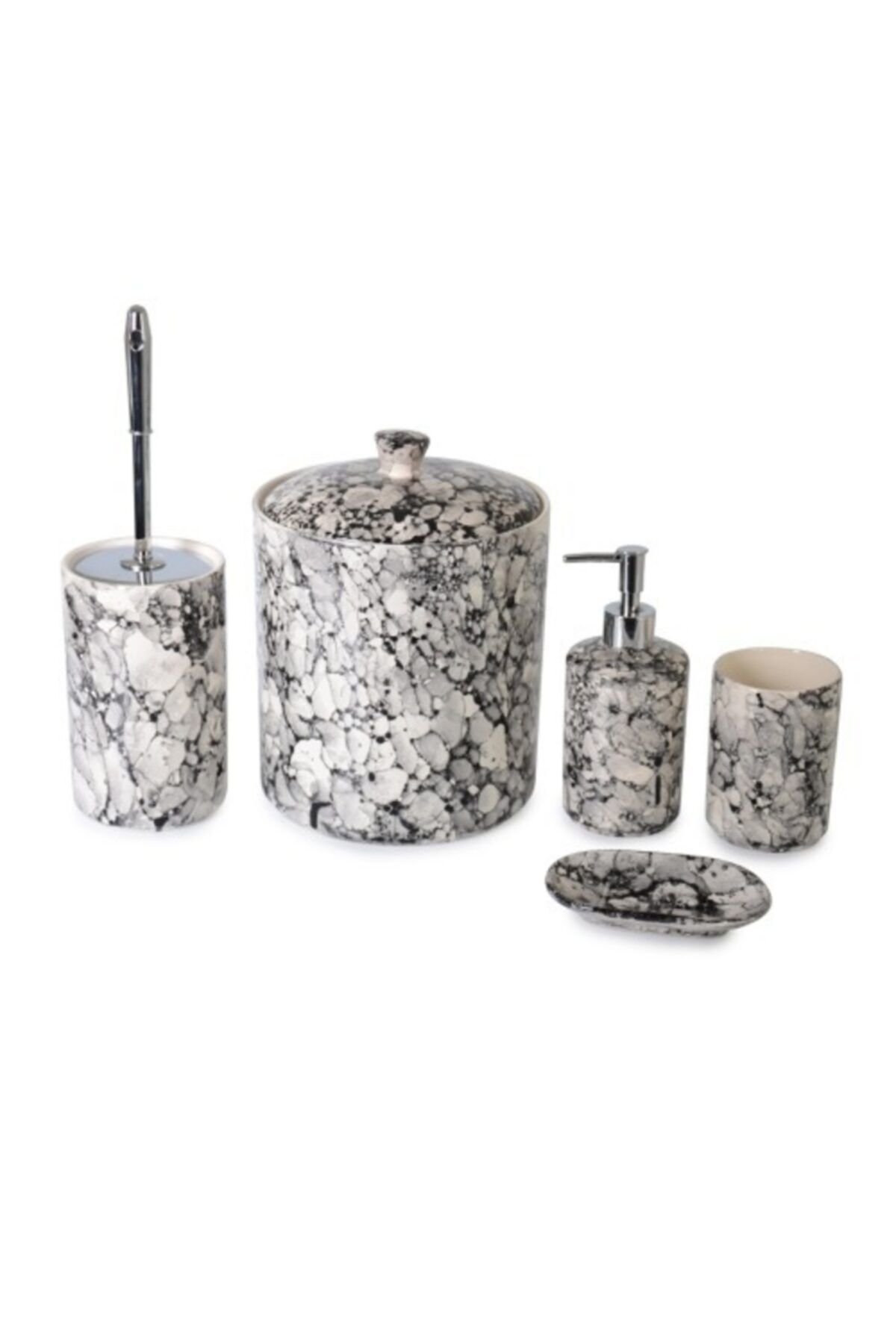 trenddünya Çakıl Taşı Mermer Desen 5'Li Banyo Set