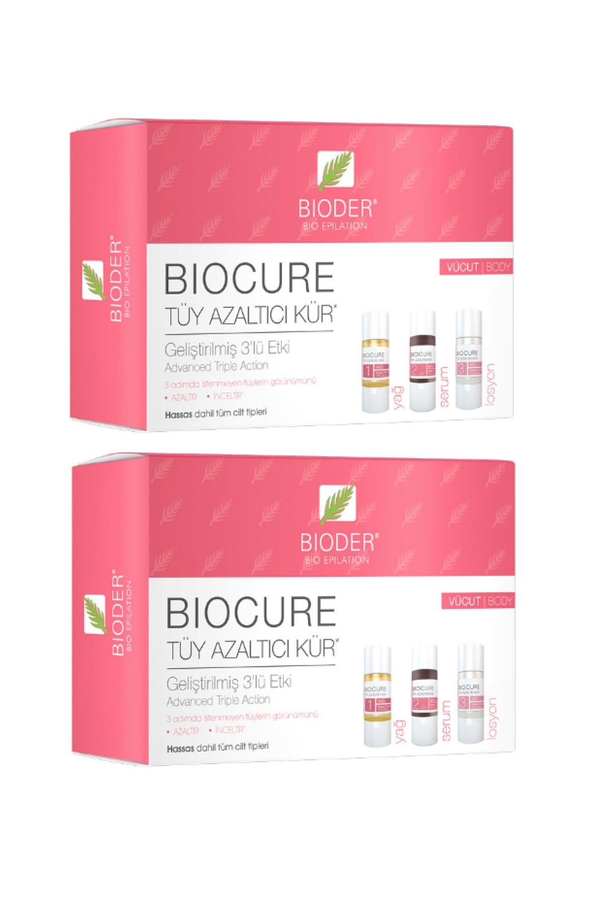 Bioder 3'lü Etki Tüy Azaltıcı Kür Vücut İçin 3x10 ml X2 Adet