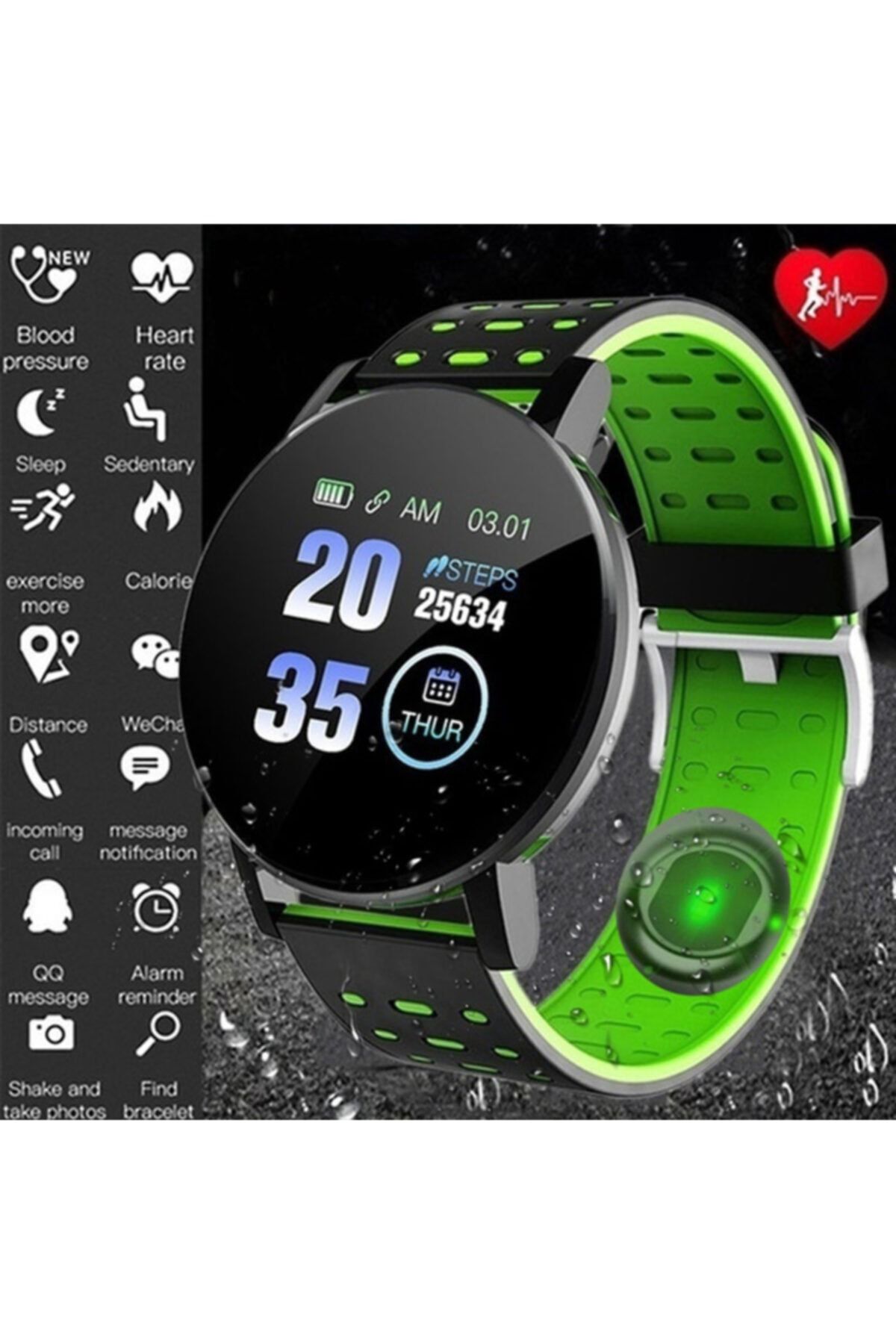 JUNGLEE Akıllı Saat Bileklik Smart Bracelet Fitness Band 119 Plus Yeşil