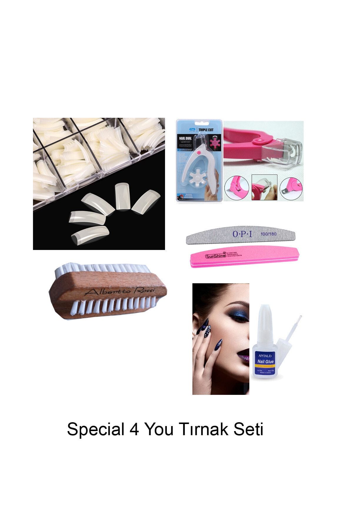 SPECİAL 4 YOU Protez Tırnak 6'lı Set, 250lü Naturel Tırnak +fırca+yapıştırıcı+makas+törpü