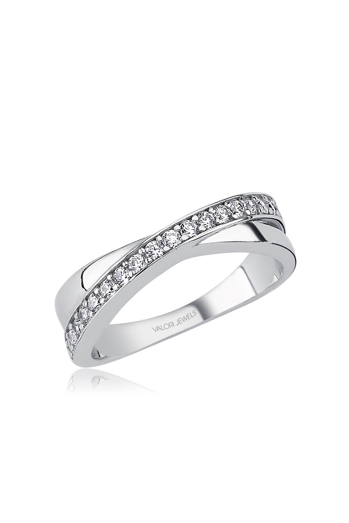 Valori Jewels Çapraz, Zirkon Beyaz Taşlı, Gümüş Yüzük